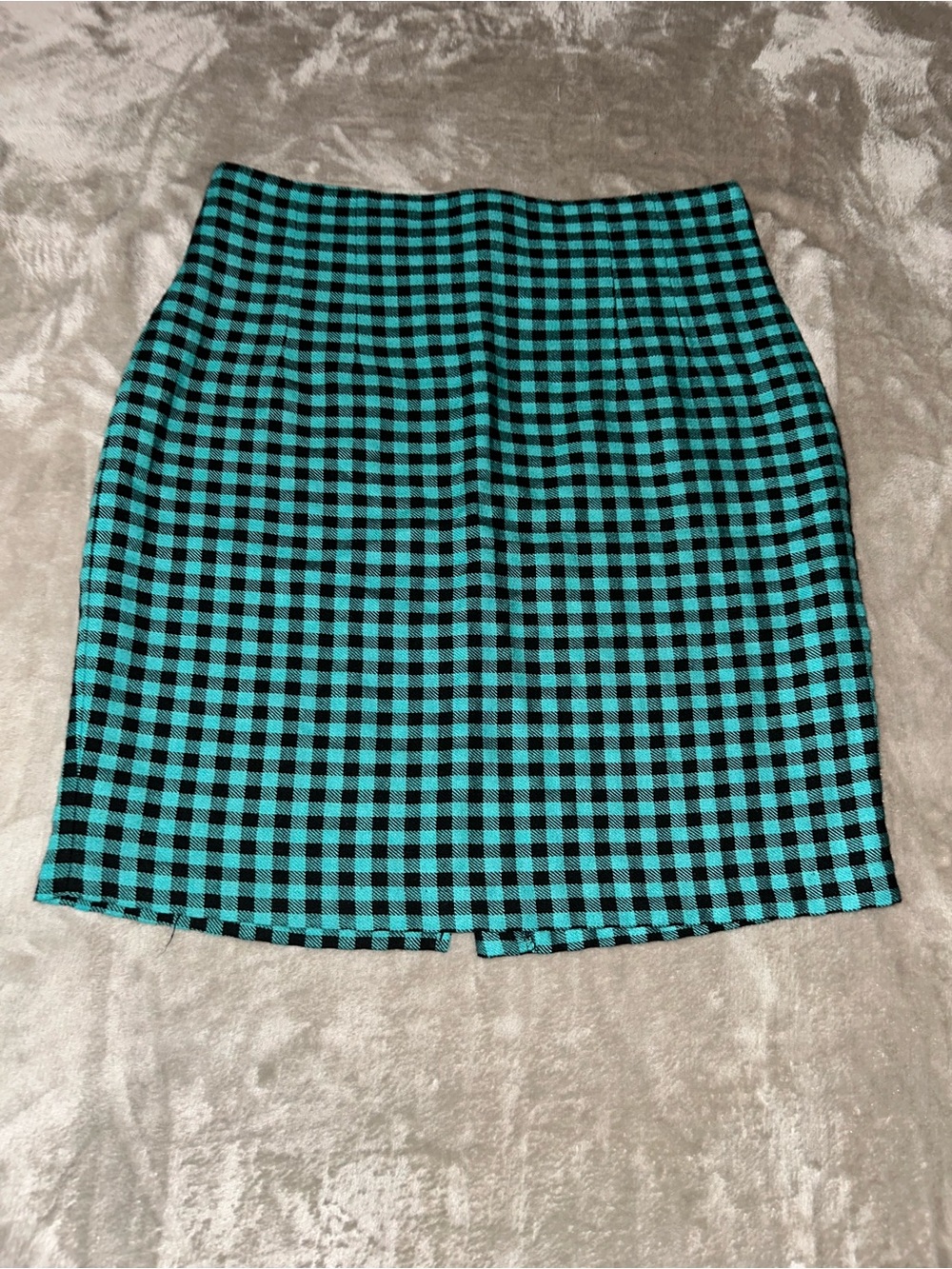 Vintage Maggie Lawrence Turquoise and Black Checkered Mini Skirt - Womens 16
